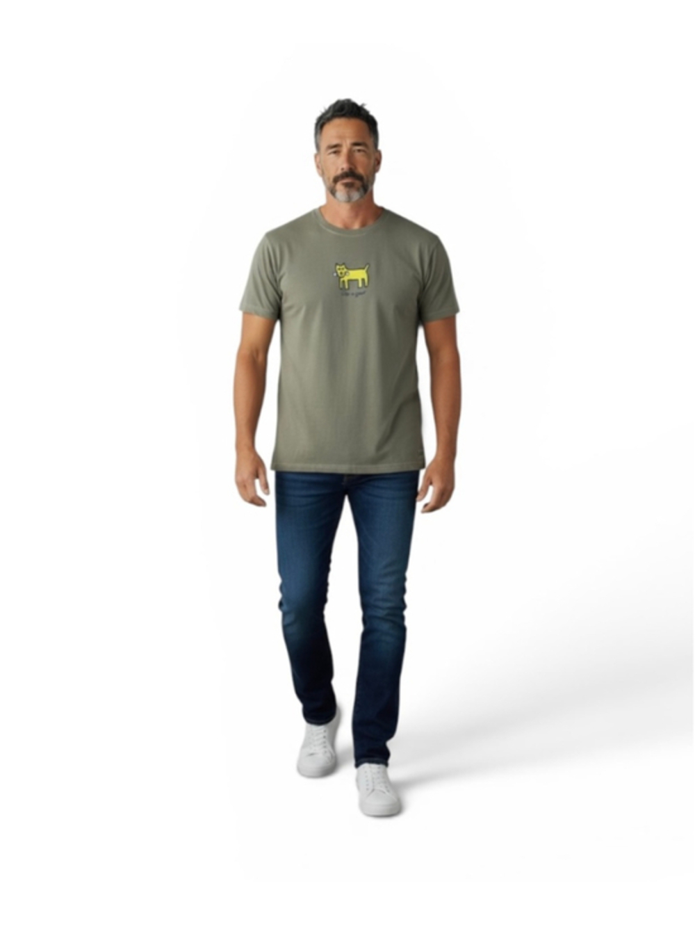 Life Is Good XL Dog With Bone Graphic Crusher Tee Green Short Sleeve T-Shirt
